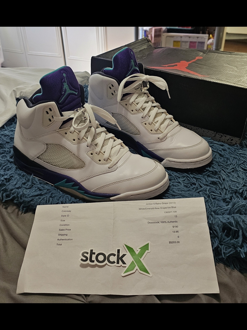 Air Jordan 5 Retro White Emerald Teal Sneakers